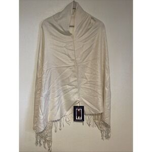 Kendall &‎ James Patterned Tassel Poncho Wrap Ivory NEW